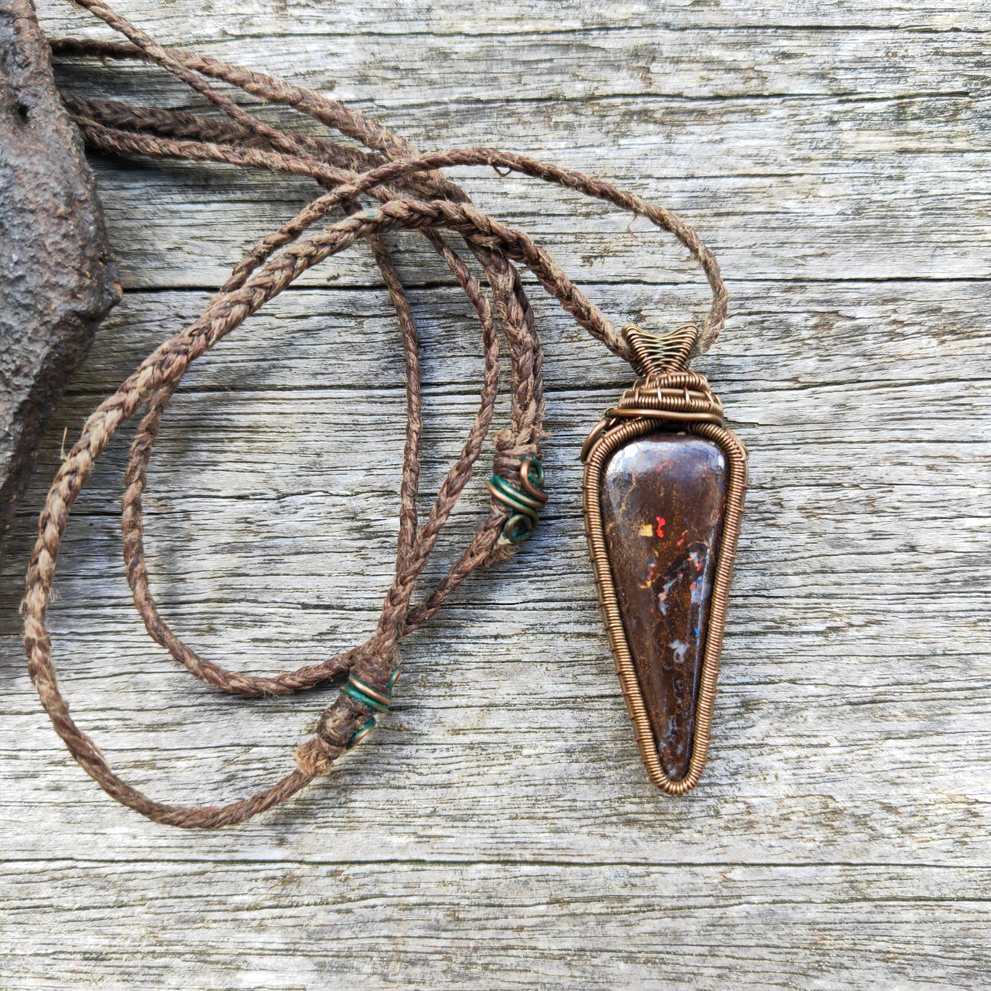 Copper Wrapped Boulder Opal Necklace