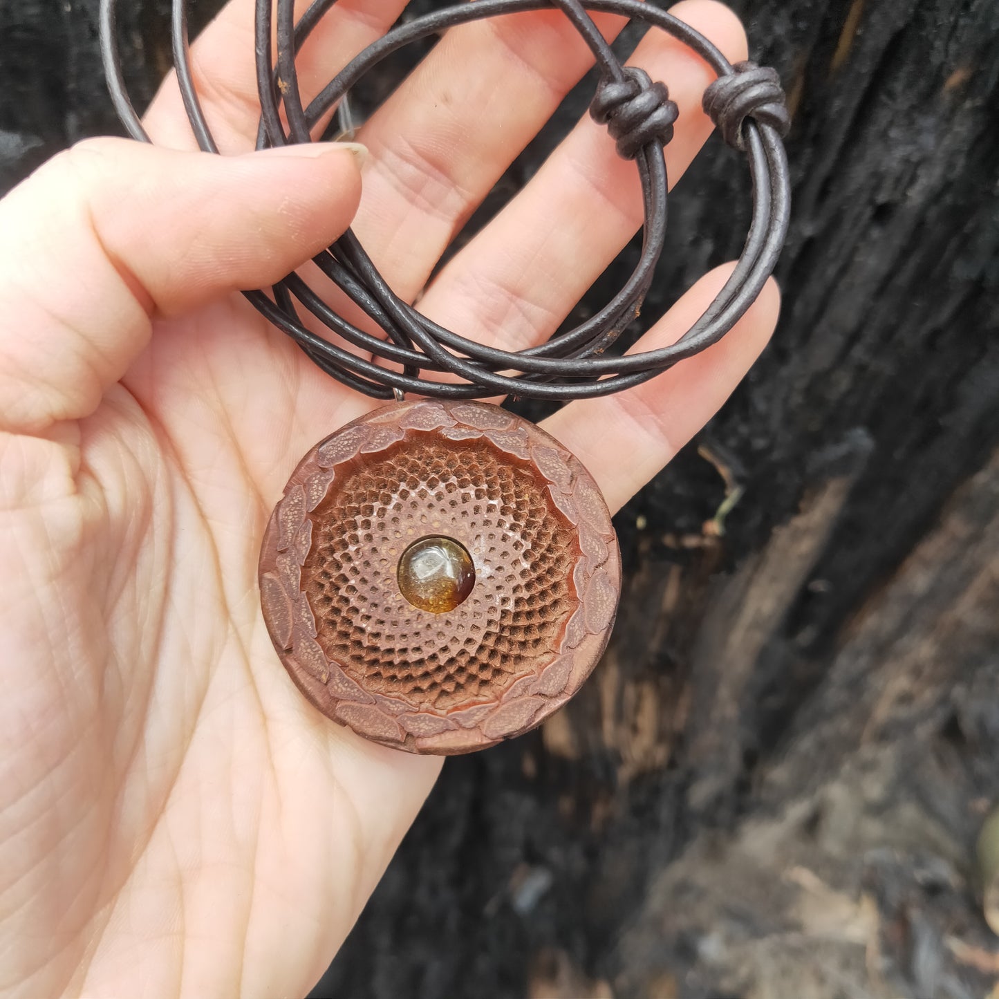 Protea Pendant with Chiapas Amber