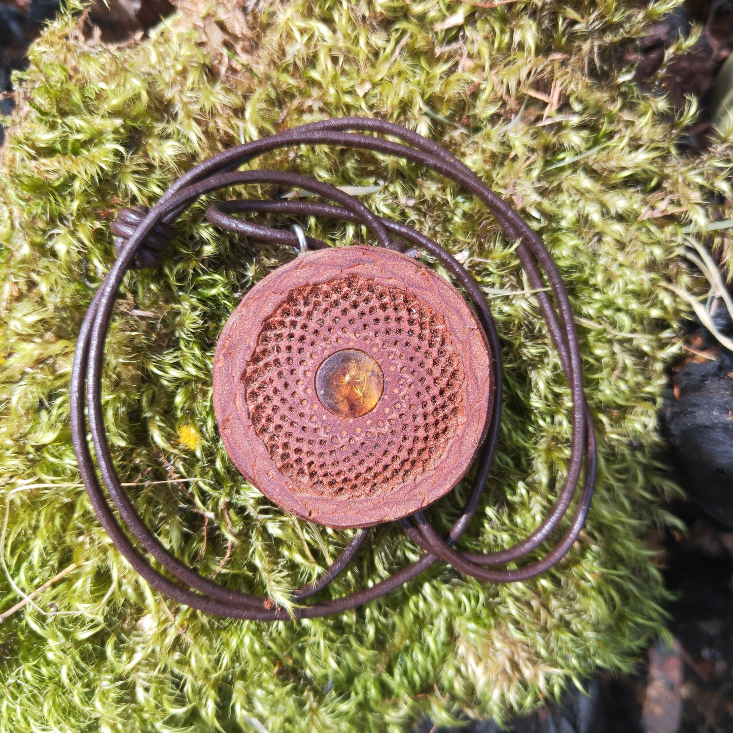 Protea Pendant with Engraved Chiapas Amber