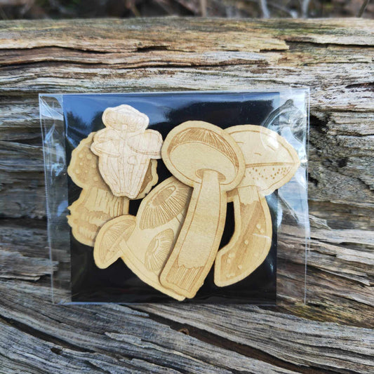 Mushrooms | Wooden Sticker 5 pack