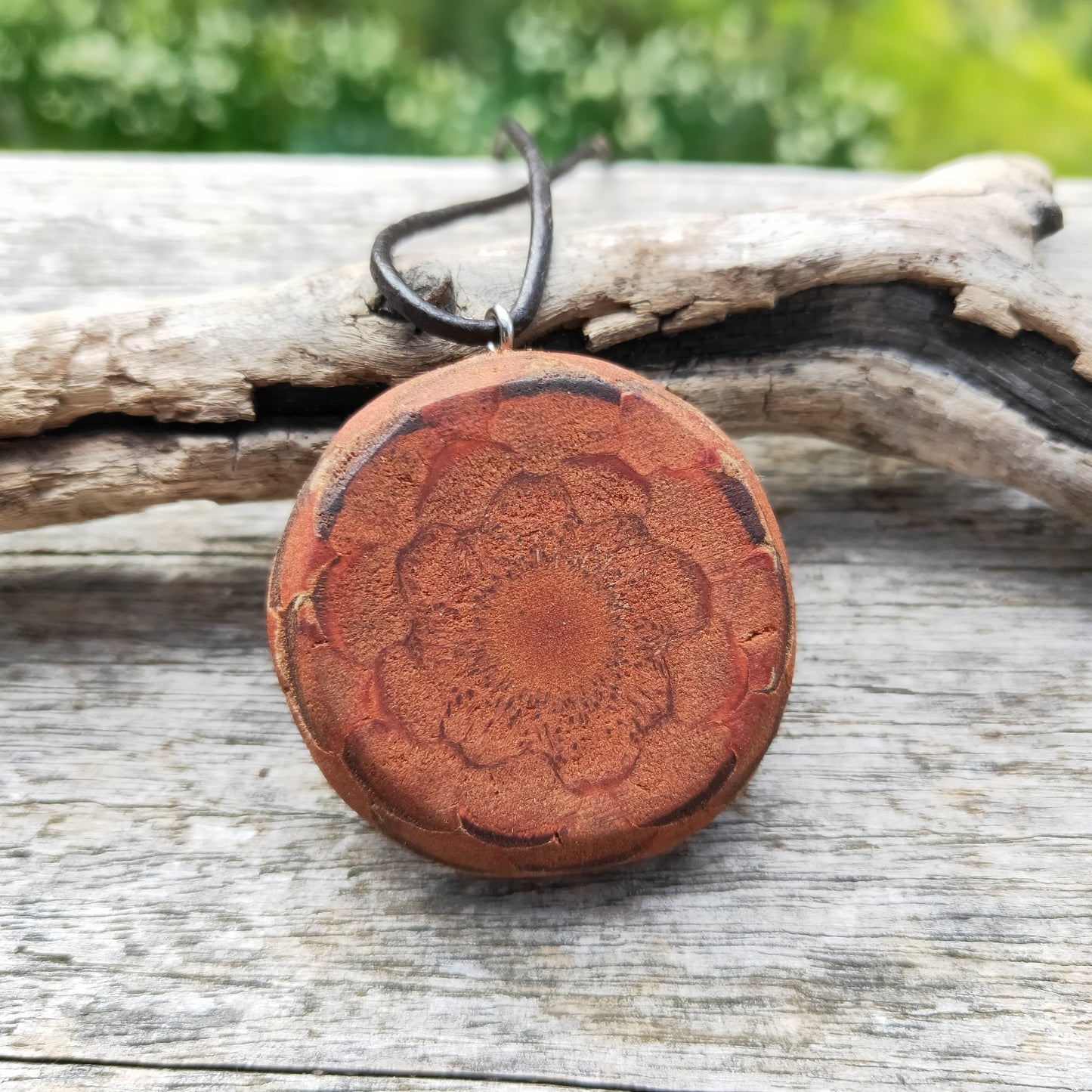 Protea Pendant with Engraved Chiapas Amber