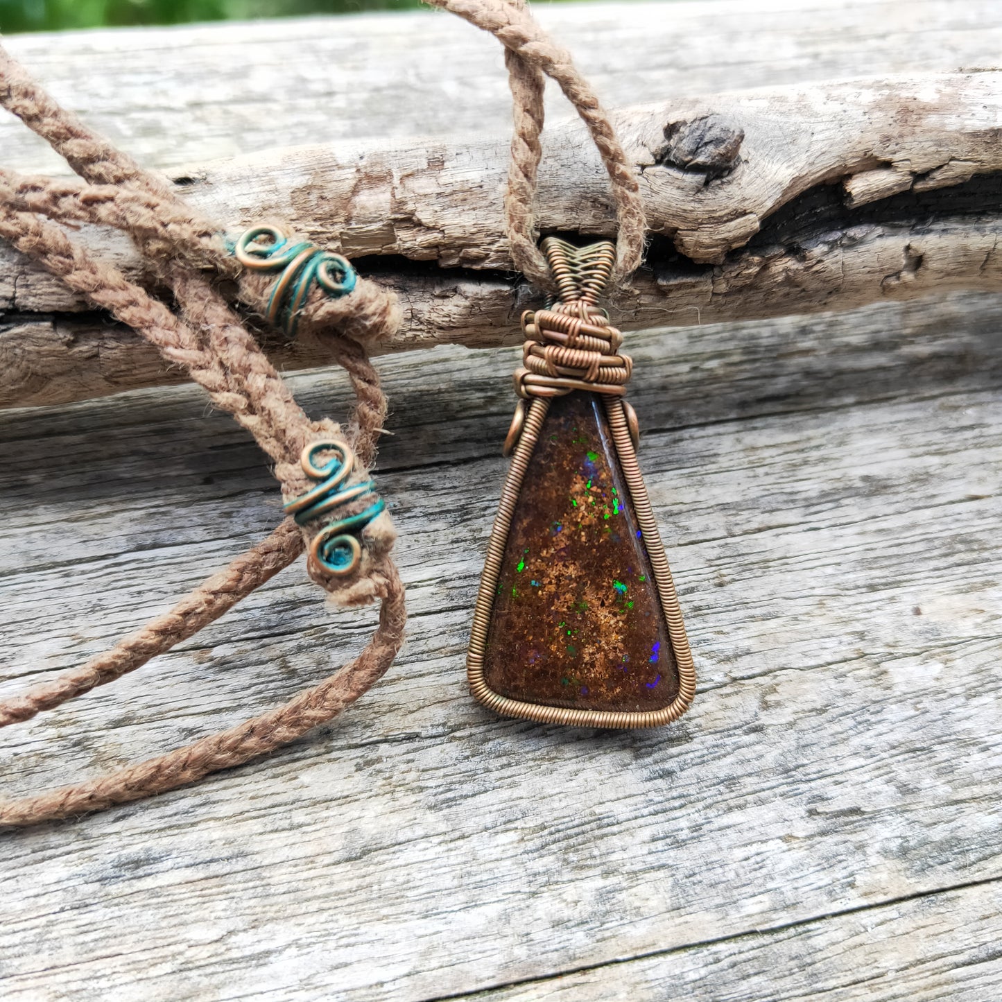 Copper Wrapped Boulder Opal Necklace