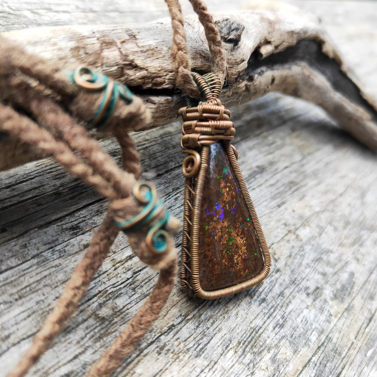 Copper Wrapped Boulder Opal Necklace