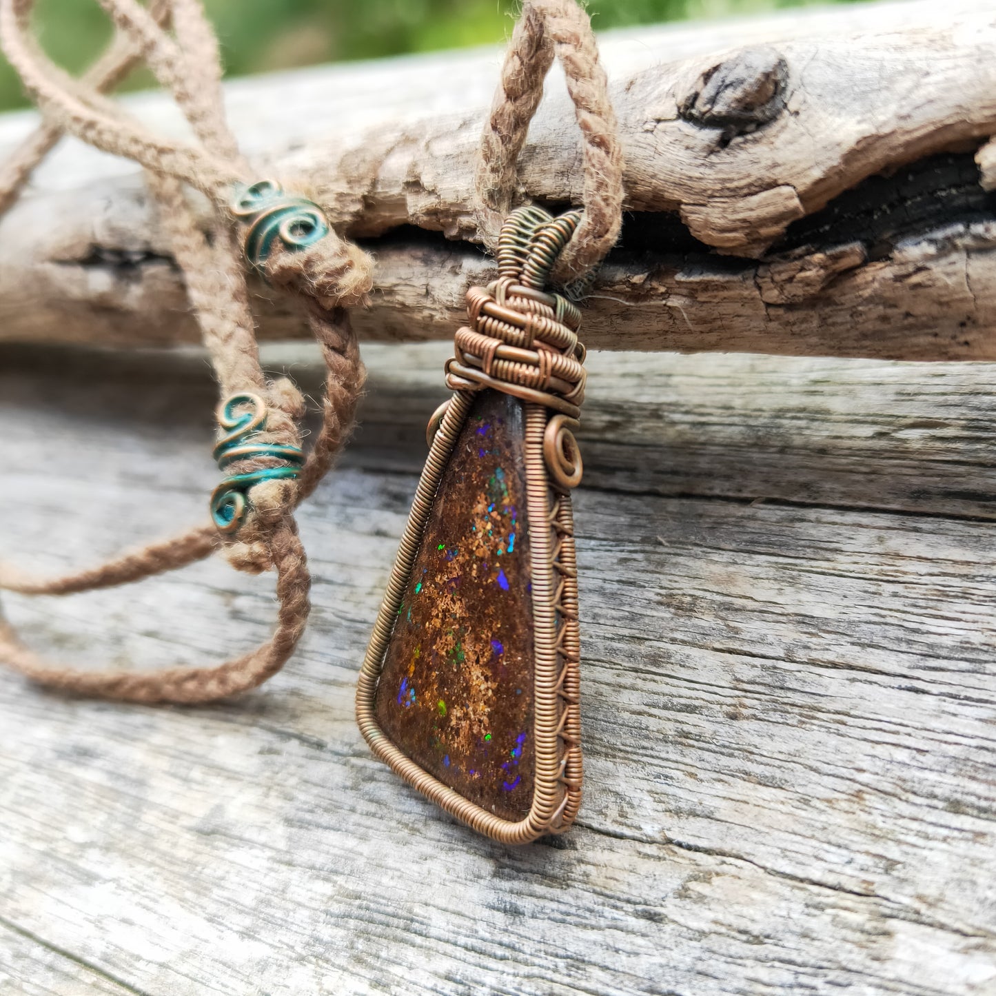 Copper Wrapped Boulder Opal Necklace