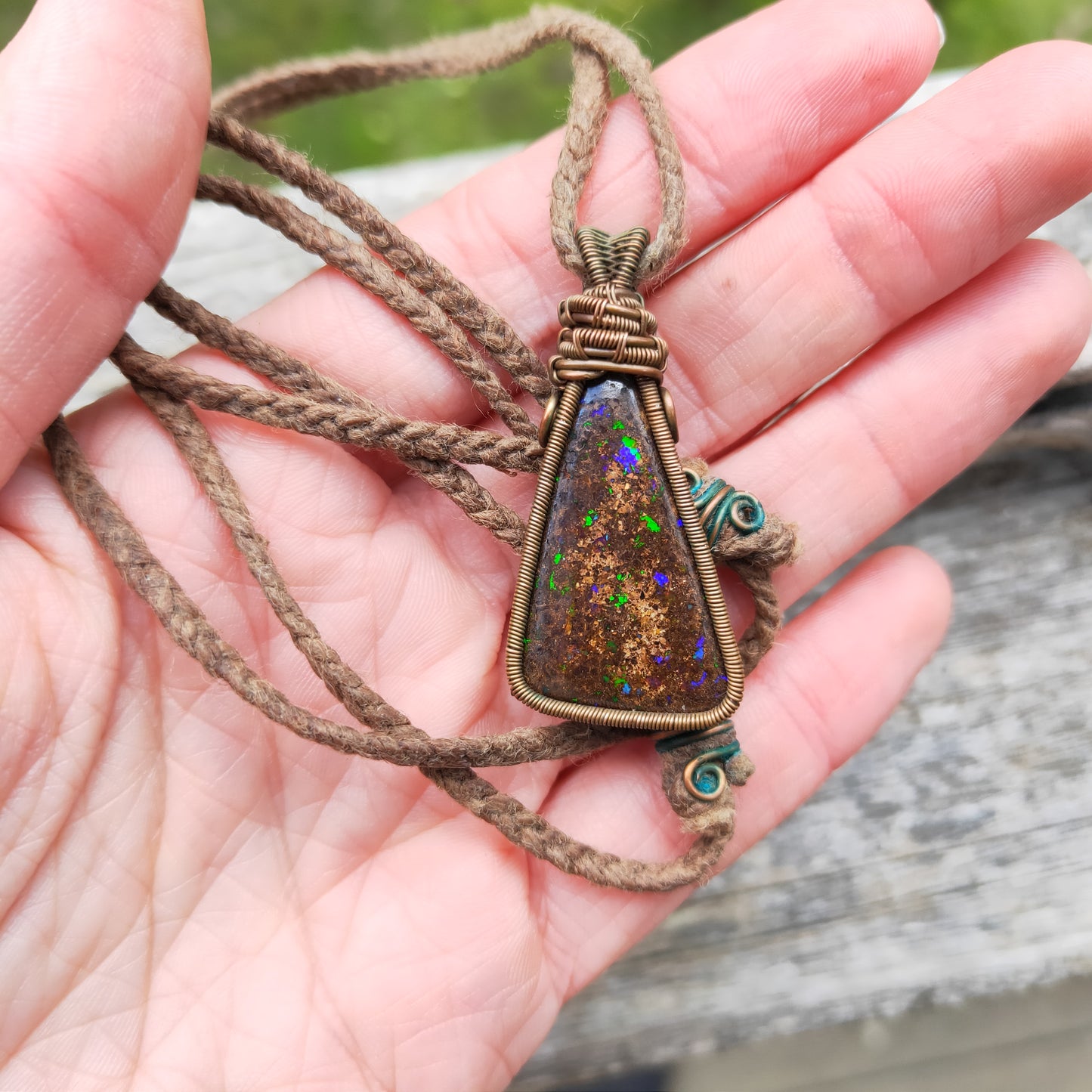 Copper Wrapped Boulder Opal Necklace