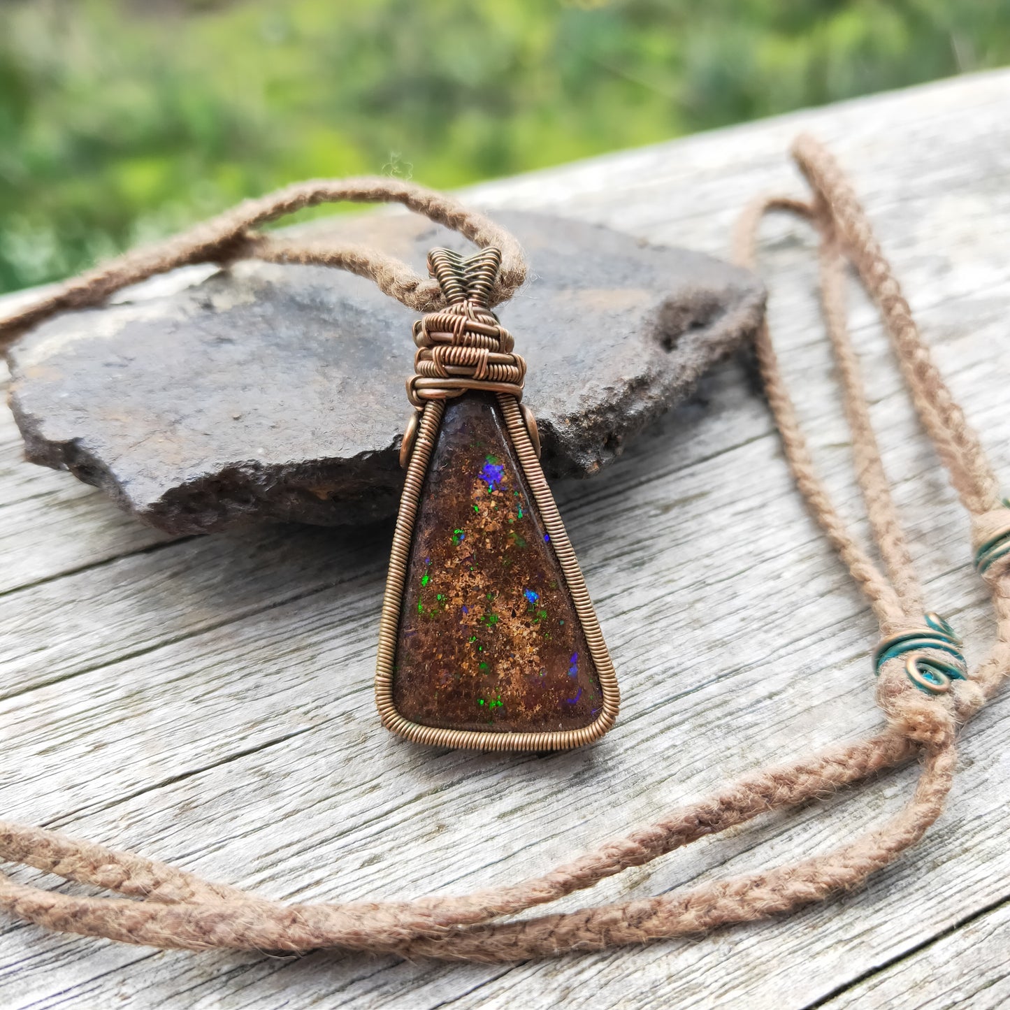 Copper Wrapped Boulder Opal Necklace