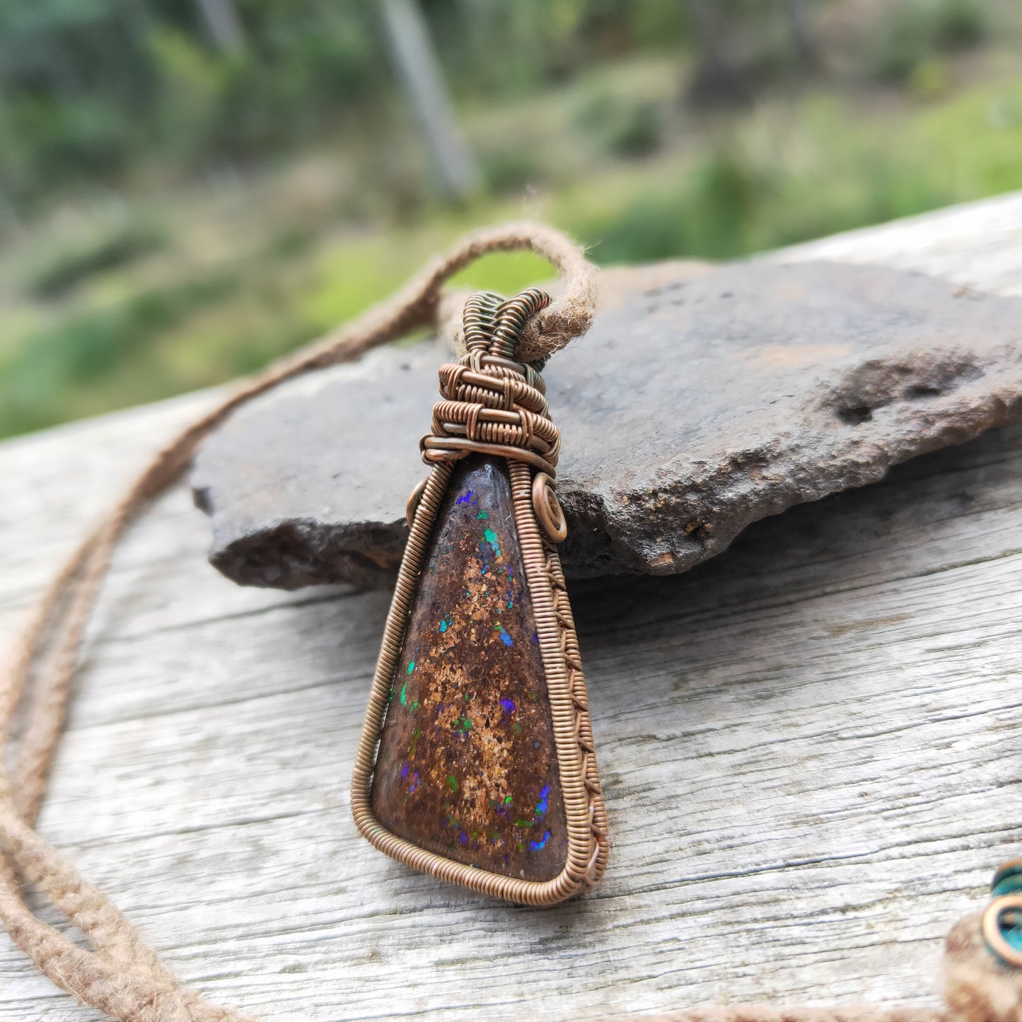 Copper Wrapped Boulder Opal Necklace