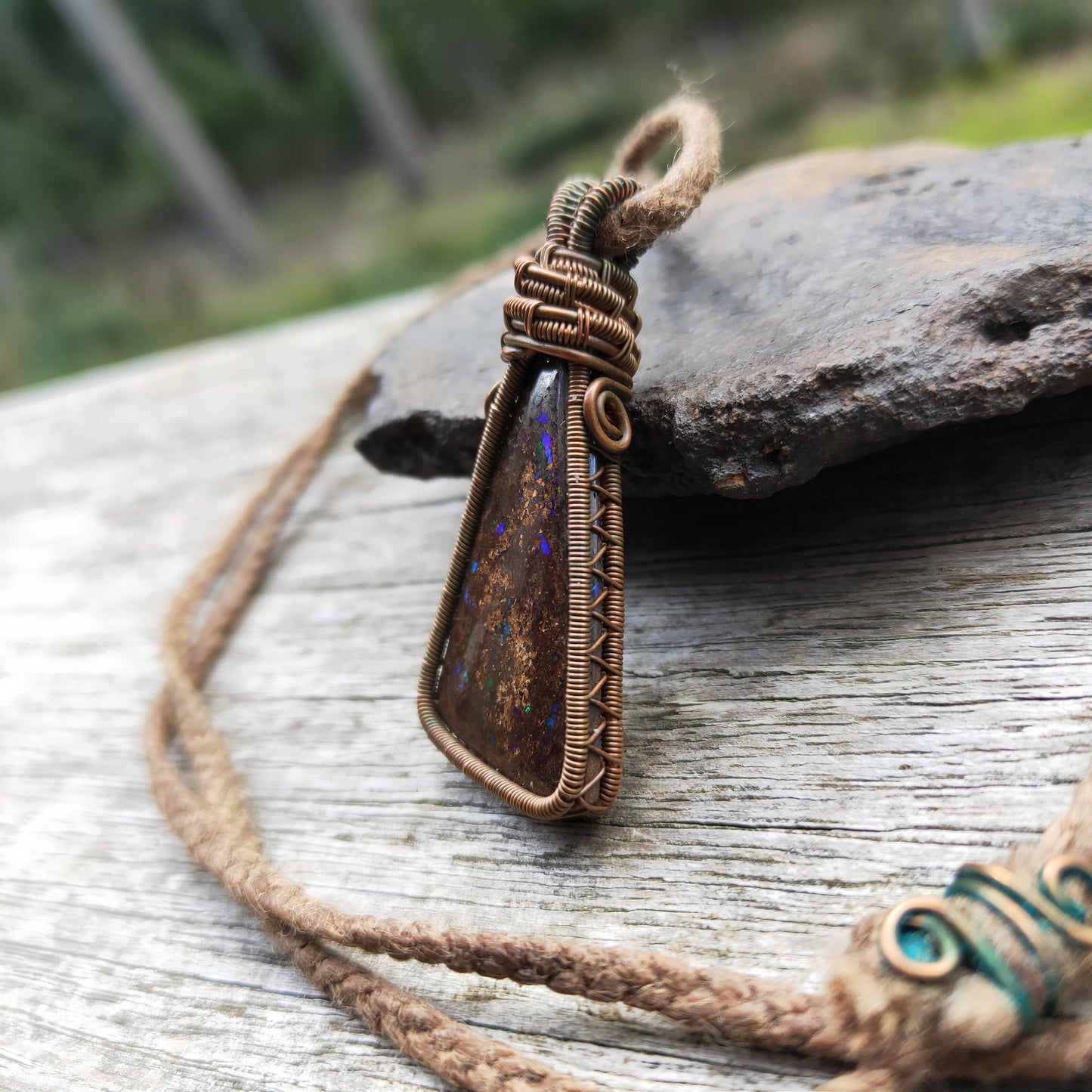 Copper Wrapped Boulder Opal Necklace