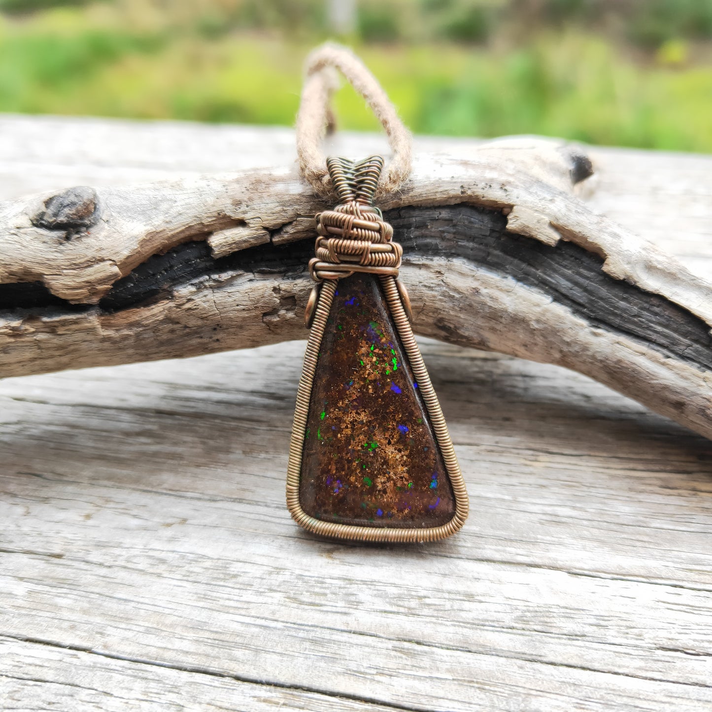 Copper Wrapped Boulder Opal Necklace