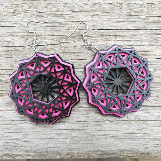 Pink Dodecagon Earrings