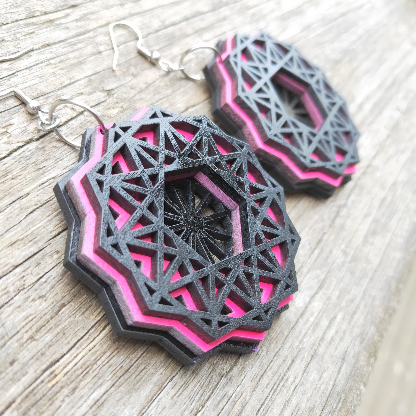 Pink Dodecagon Earrings