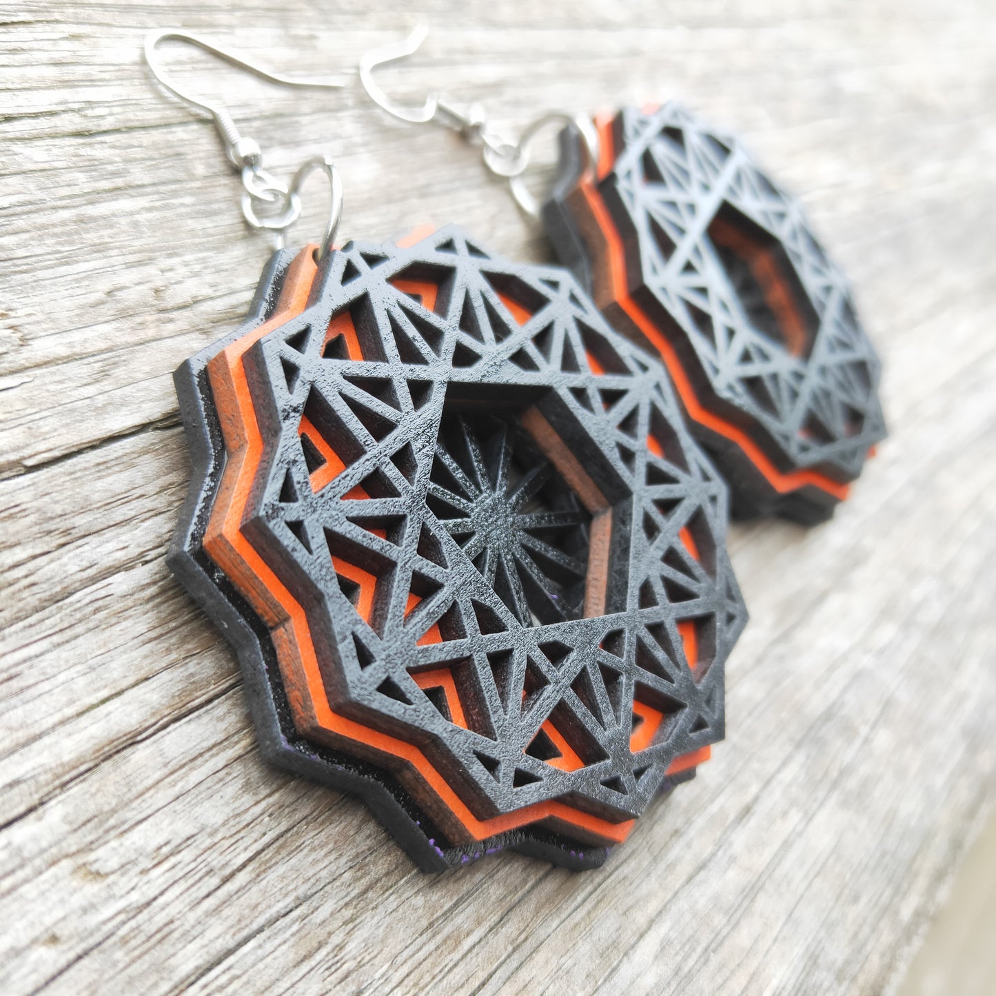 Orange Dodecagon Earrings