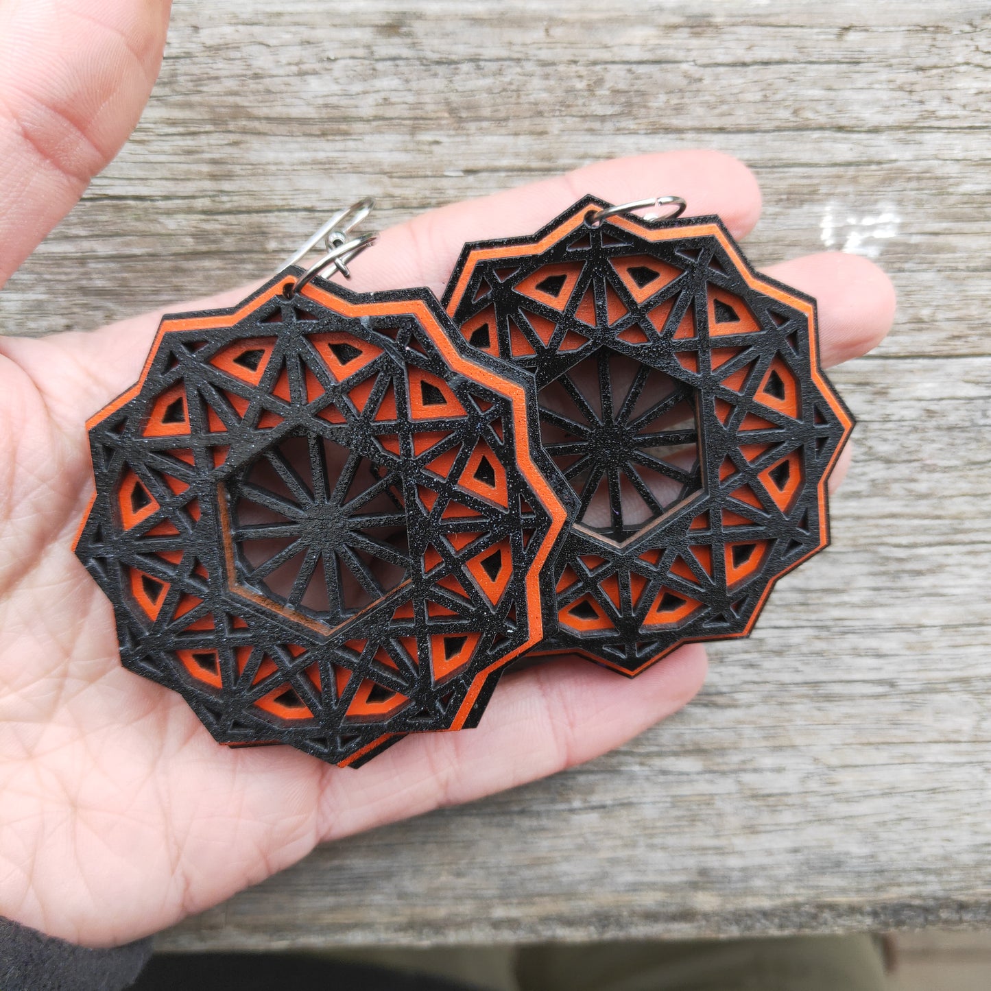 Orange Dodecagon Earrings