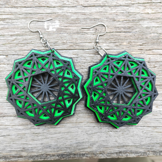 Green Dodecagon Earrings