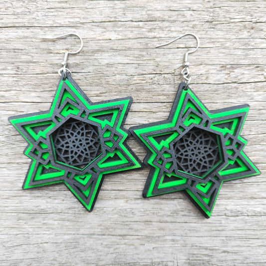 Star Stack Earrings Green