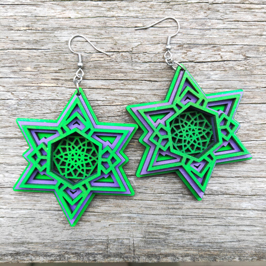 Star Stack Earrings Green and Purple