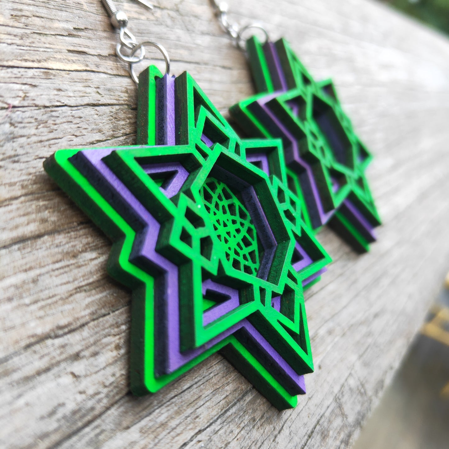 Star Stack Earrings Green and Purple