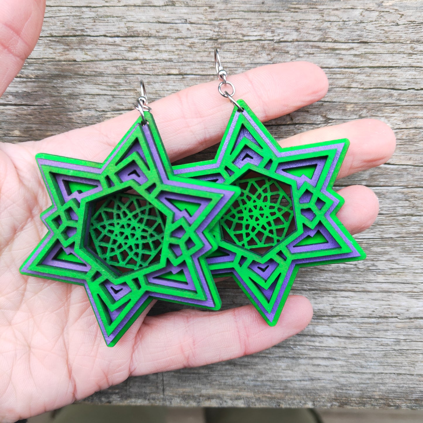 Star Stack Earrings Green and Purple