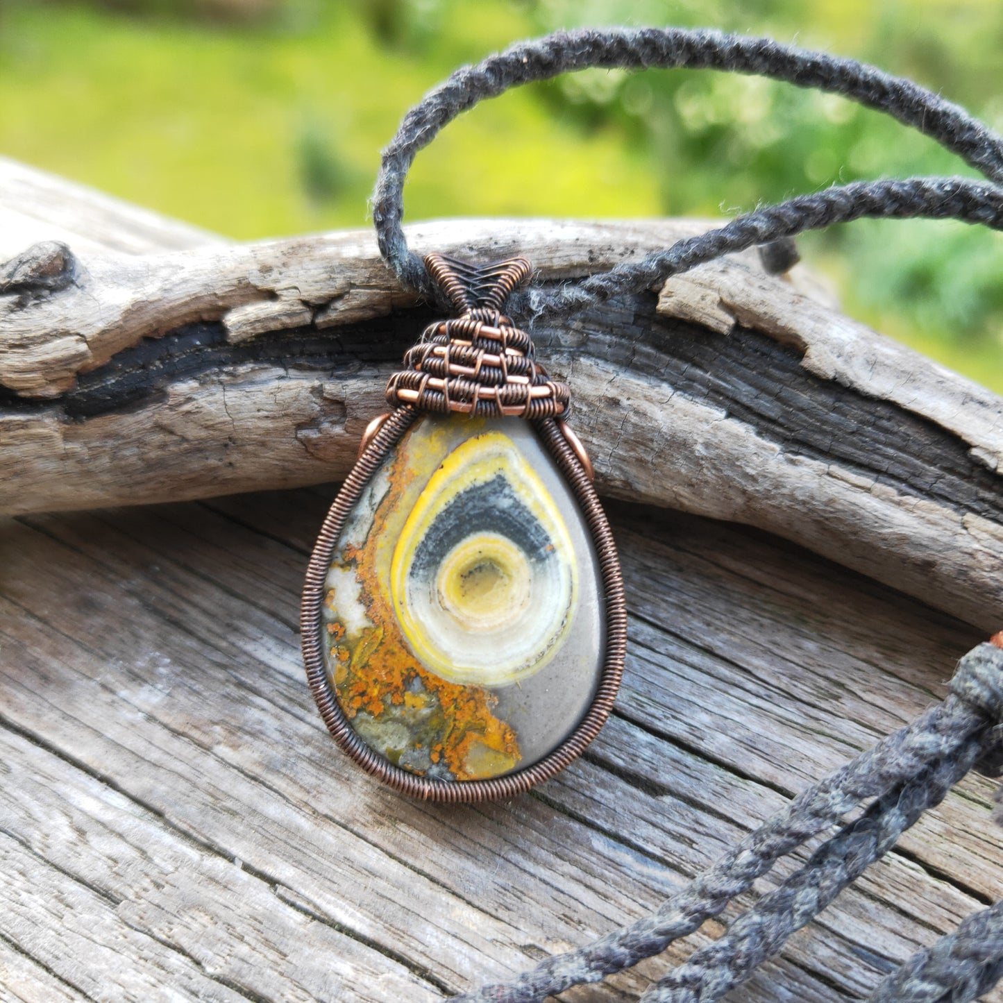 Copper Wrapped Bulls Eye Bumblebee Jasper Necklace