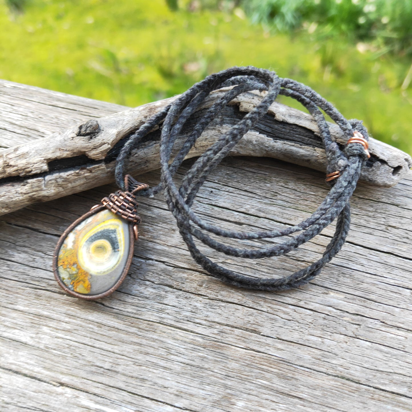 Copper Wrapped Bulls Eye Bumblebee Jasper Necklace