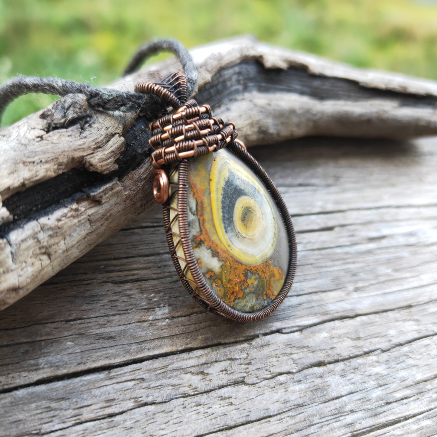 Copper Wrapped Bulls Eye Bumblebee Jasper Necklace