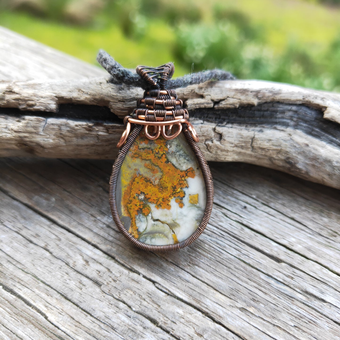 Copper Wrapped Bulls Eye Bumblebee Jasper Necklace