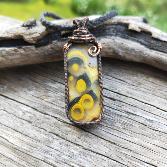 Copper Wrapped Bulls Eye Bumblebee Jasper Necklace