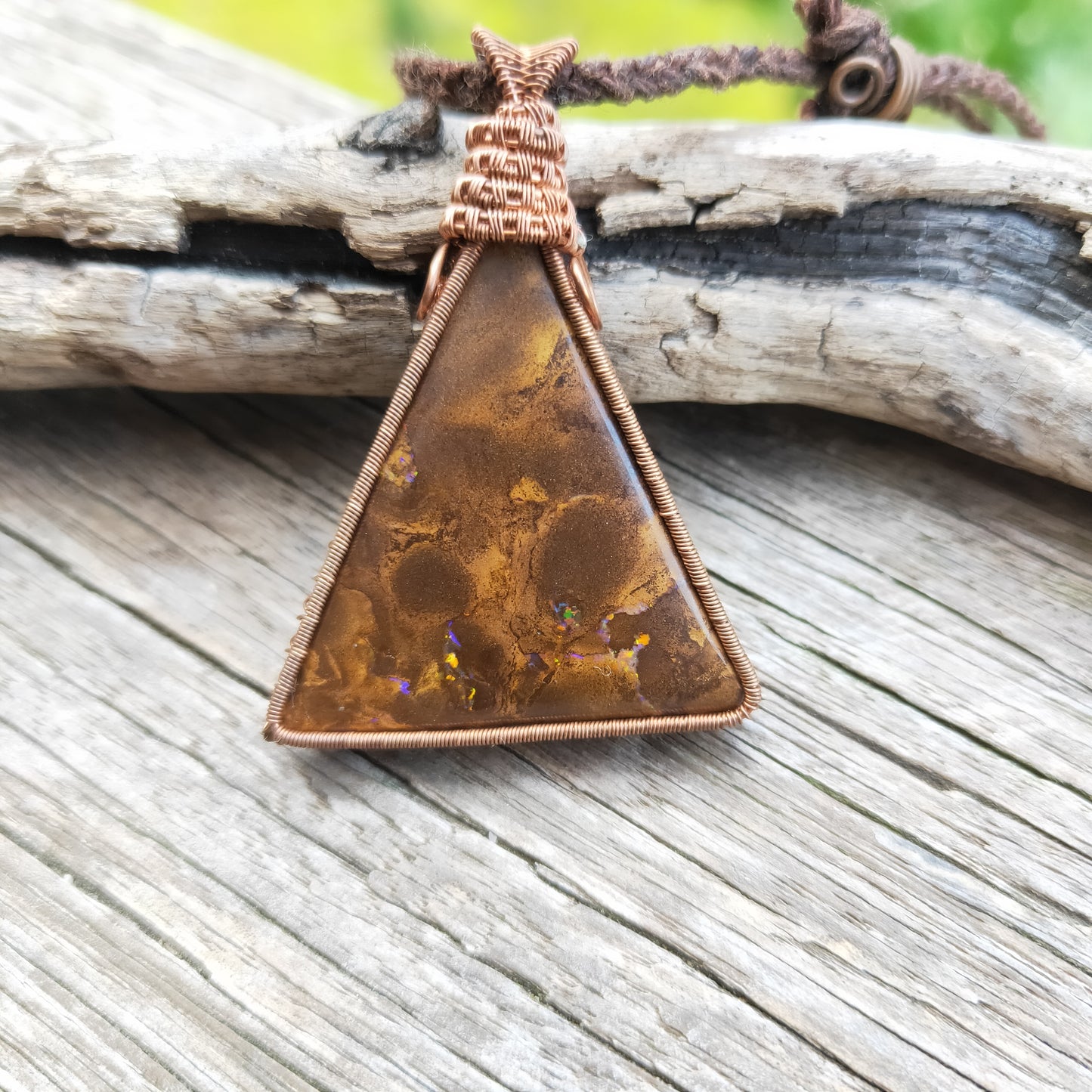 Copper Wrapped Boulder Opal Necklace