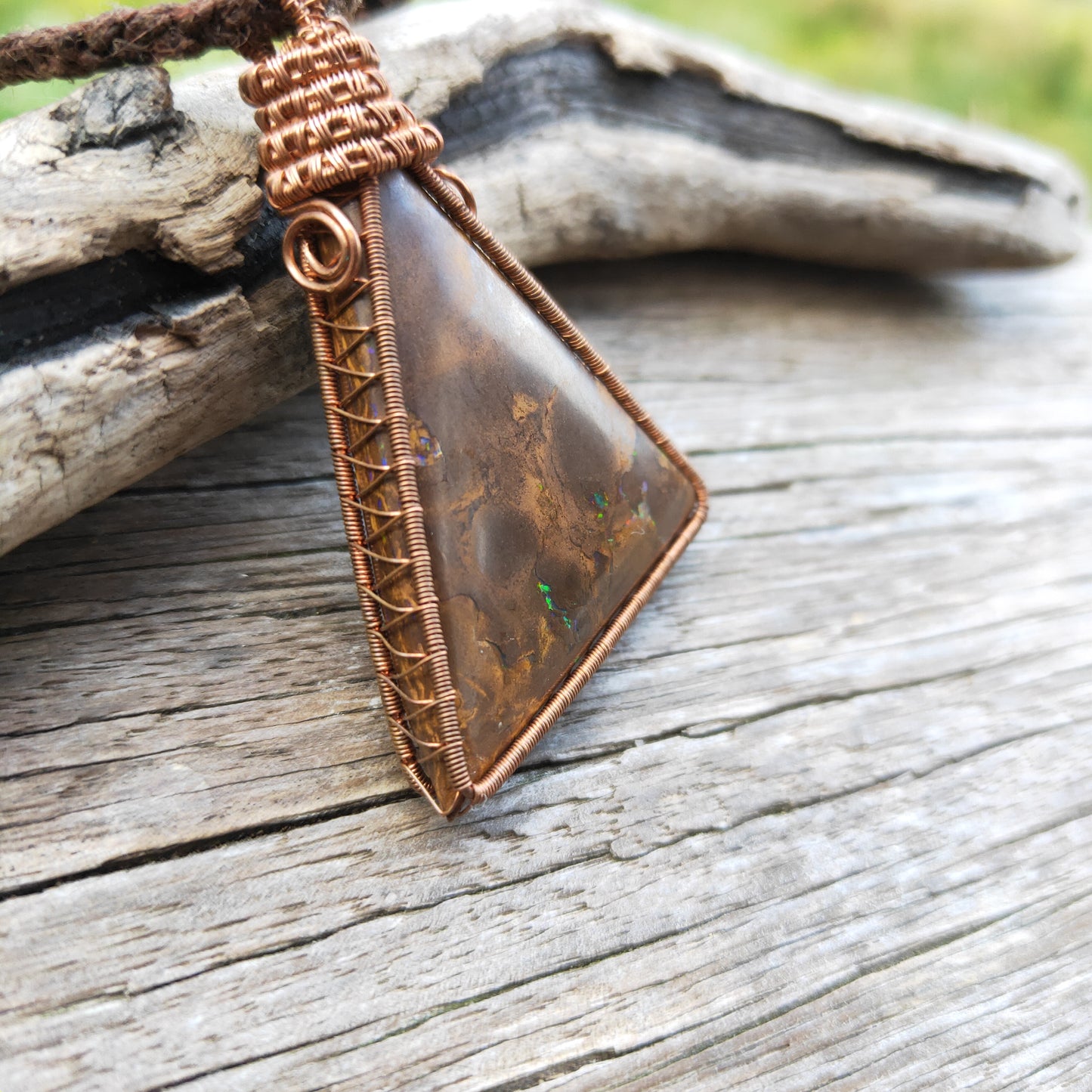 Copper Wrapped Boulder Opal Necklace