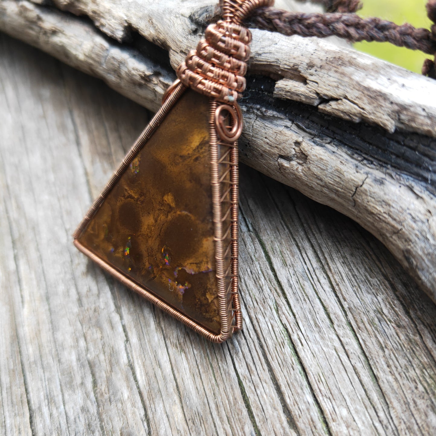 Copper Wrapped Boulder Opal Necklace