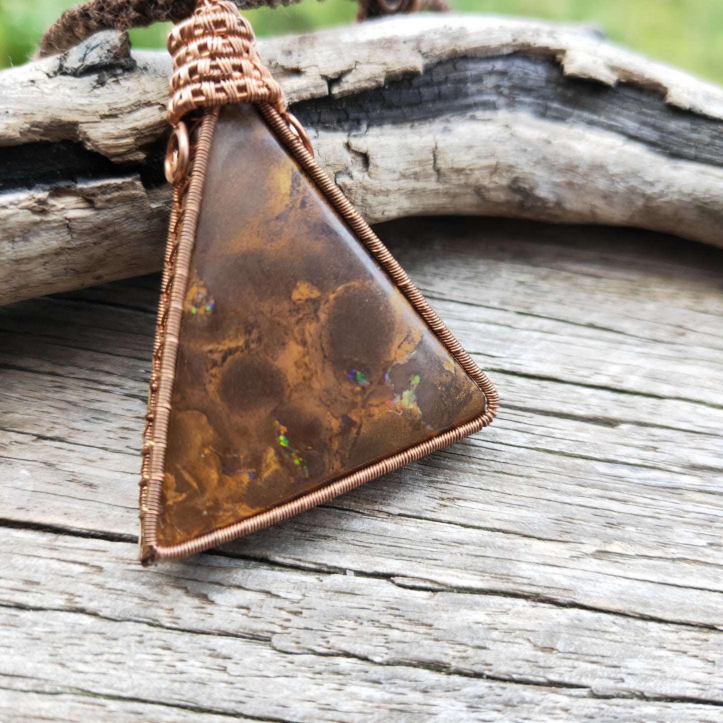 Copper Wrapped Boulder Opal Necklace