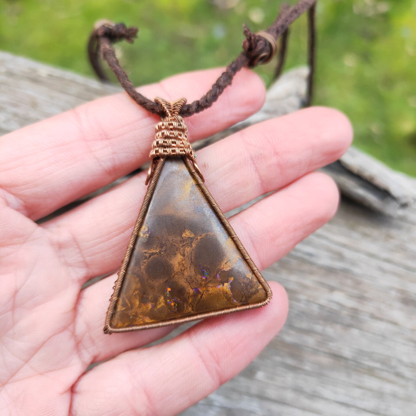 Copper Wrapped Boulder Opal Necklace