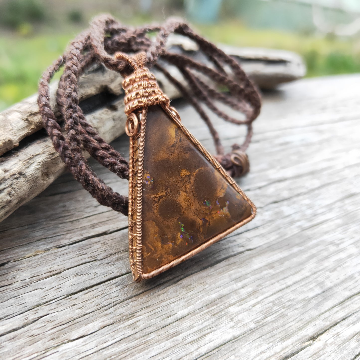 Copper Wrapped Boulder Opal Necklace