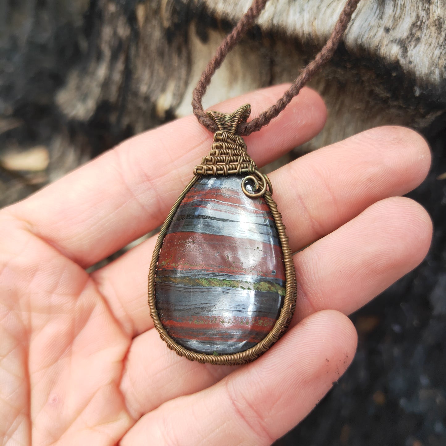 Copper Wrapped Tiger Iron Necklace