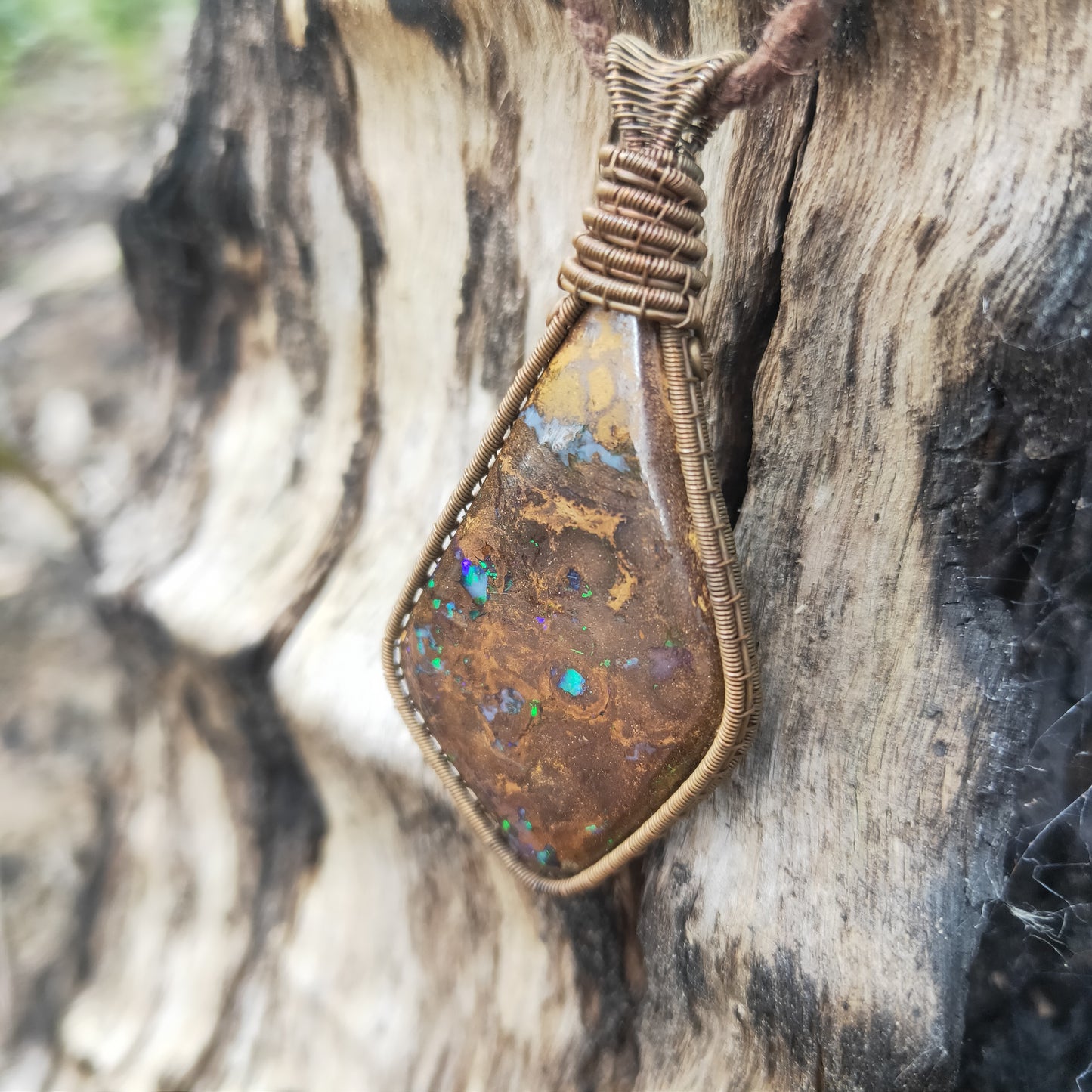 Copper Wrapped Boulder Opal Necklace