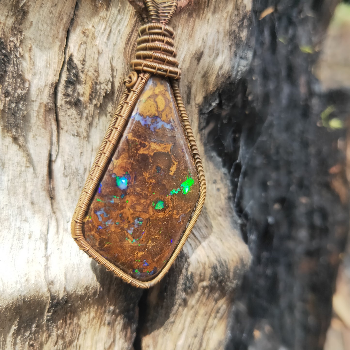 Copper Wrapped Boulder Opal Necklace