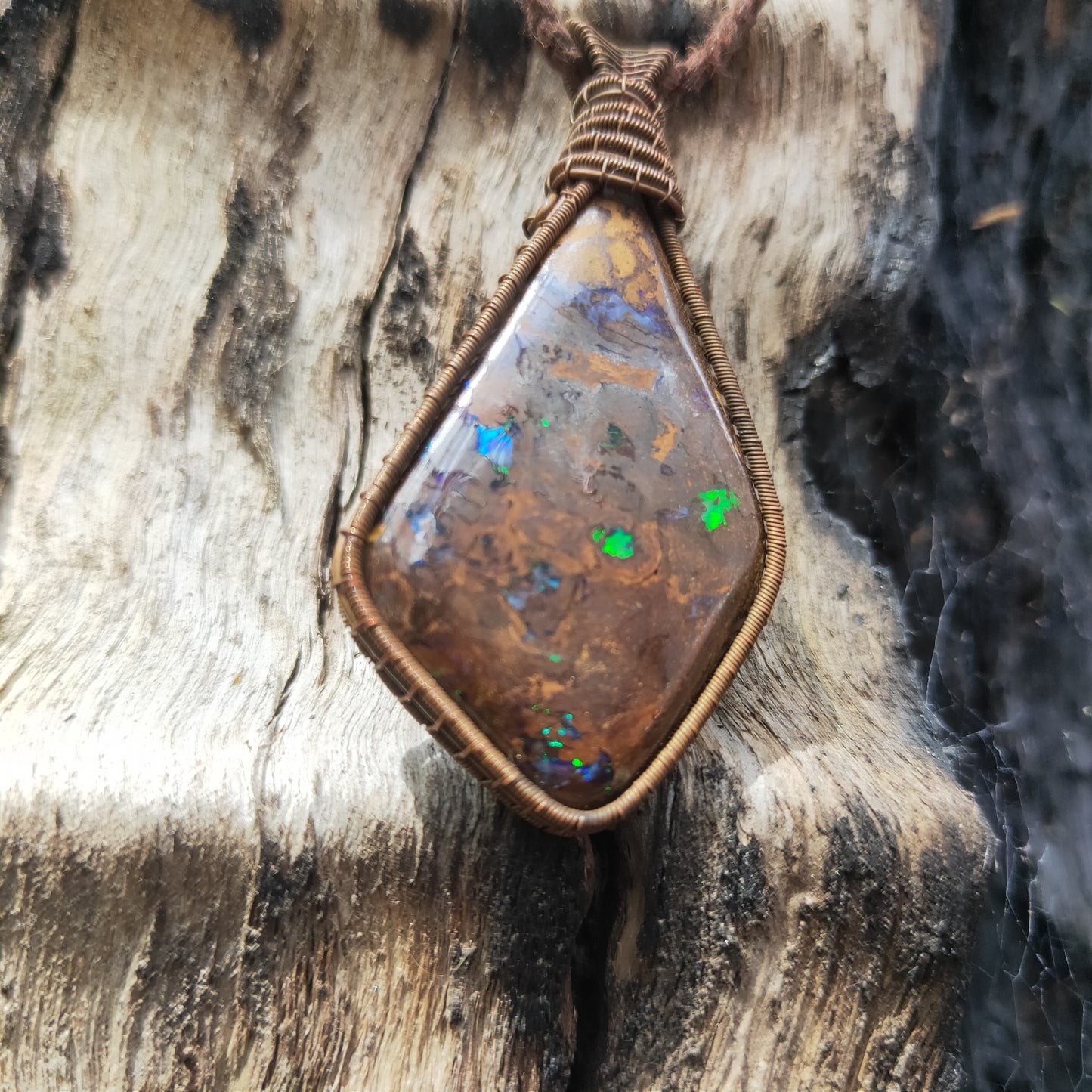 Copper Wrapped Boulder Opal Necklace