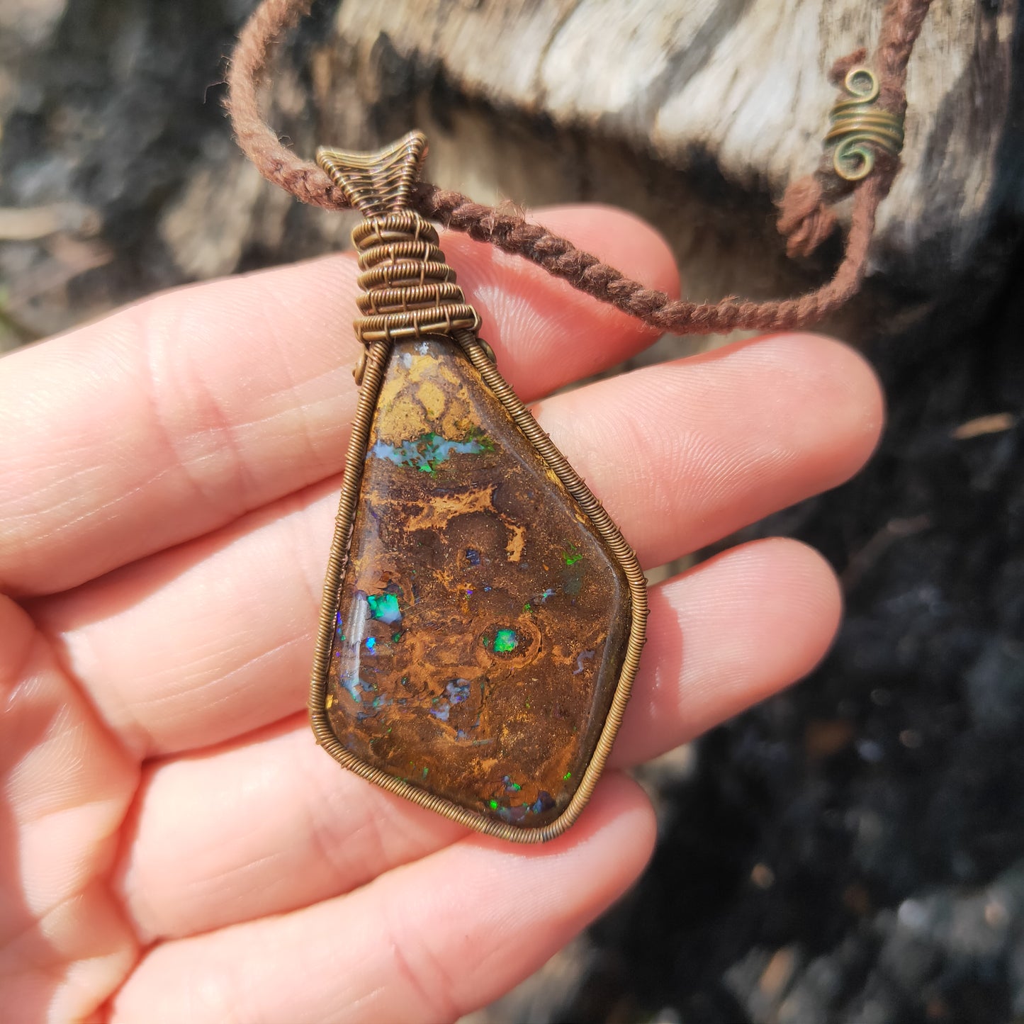 Copper Wrapped Boulder Opal Necklace