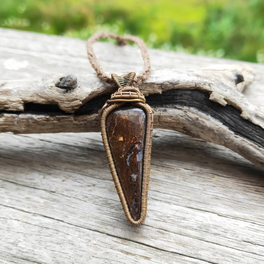 Copper Wrapped Boulder Opal Necklace